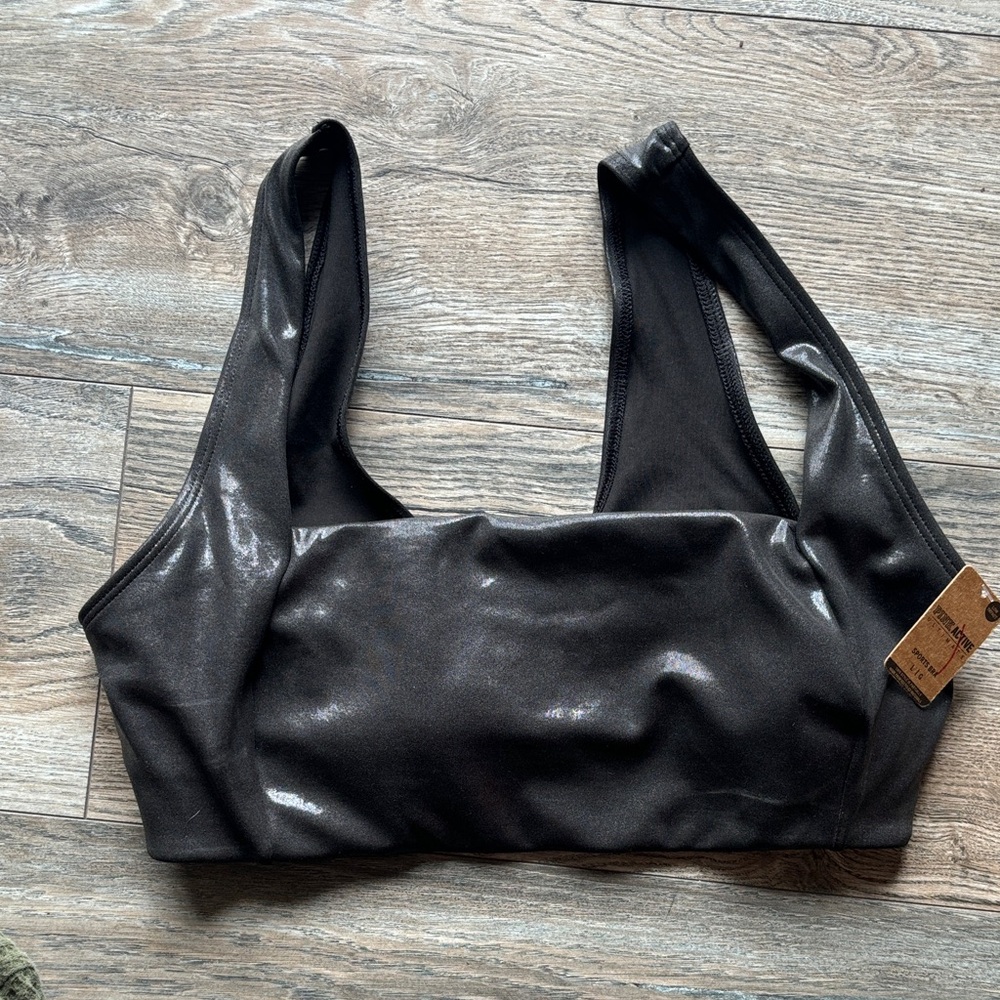 NWT Pink Active Ultimate Black Shiny Sports Bra